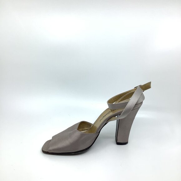 YVES SAINT LAURENT 90s Champagne Satin Strappy Heel - Picture 1 of 9